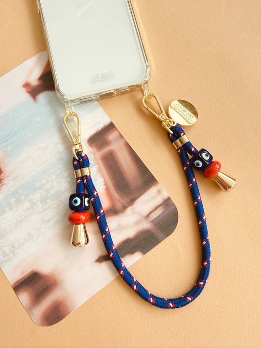 Katsiki | Blue, Red, White Paracord Wrist Phone Strap