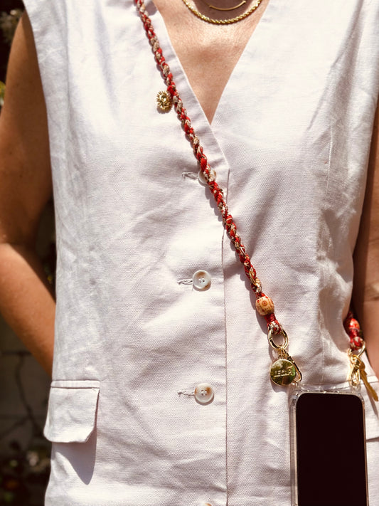 Red Floral Crossbody Phone Strap