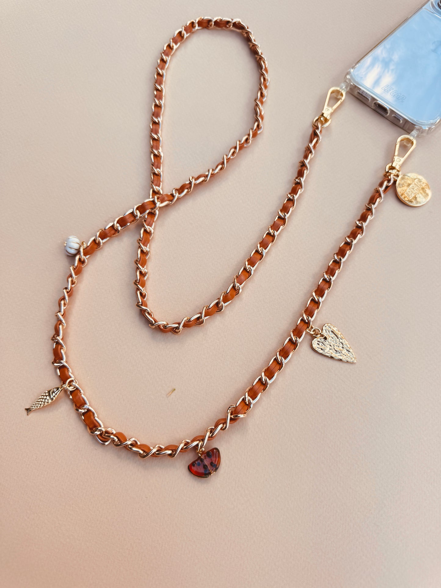 Caramel Charm Chain Crossbody Phone Strap