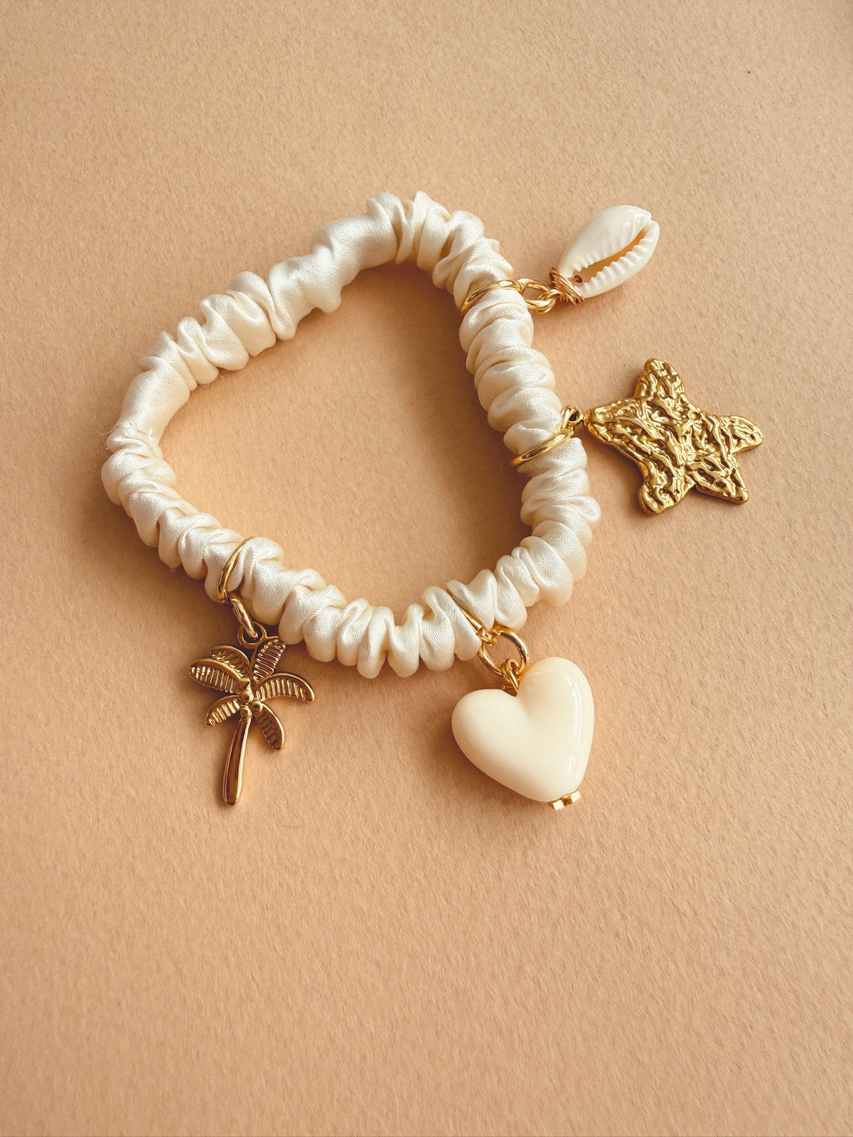 Charmie Silk Scrunchie - Cream | Cream Beads