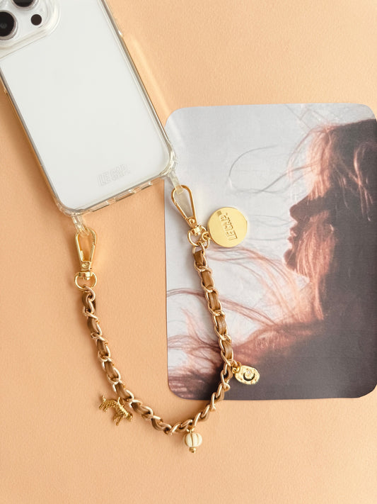 Tan Charm Chain Wrist Phone Strap