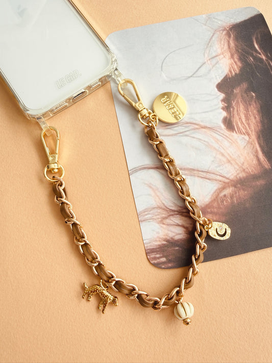 Tan Charm Chain Wrist Phone Strap